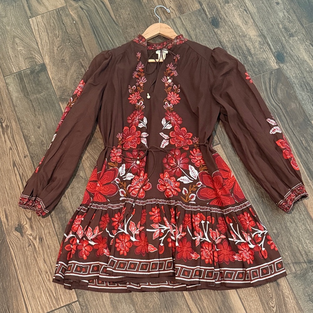 Camila Coelho Brown Dress with Red Floral NWT